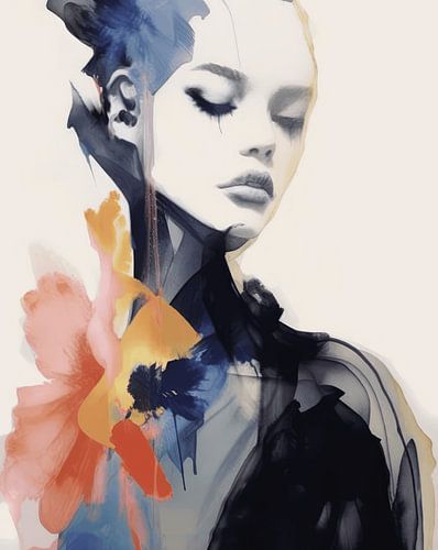Modern en abstract portret, aquarel