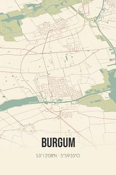 Vintage landkaart van Burgum (Fryslan) van Rezona