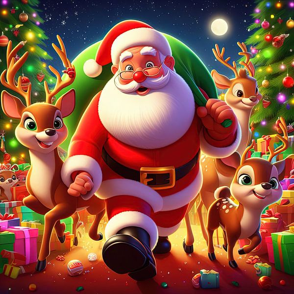 Kerstman en 2 rendieren illustratie van Laly Laura