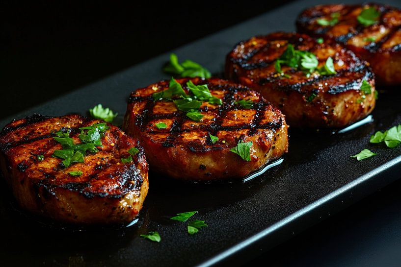 Gegrillte Filets auf edlem Teller von Poster Art Shop