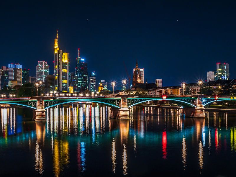 Frankfurt at night with bridge by Mustafa Kurnaz