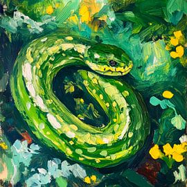 Green snake in a sea of flowers by Poster Art Shop