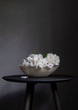 Still life of roses in soapstone dish