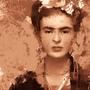 Frida square painting in sepia terracotta New Masters by MadameRuiz