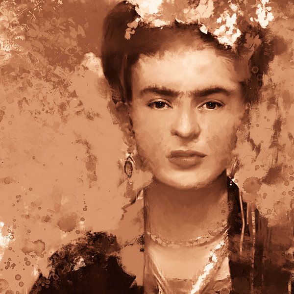 Frida Kahlo Quadrat Gemälde in Sepia Terrakotta Neue Meister von MadameRuiz