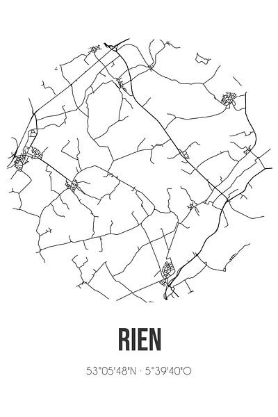 Rien (Fryslan) | Landkaart | Zwart-wit van Stad & Wand