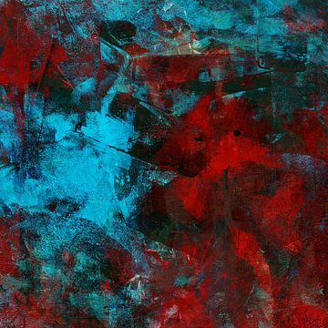 Abstract in donkerrood en turquoise blauw - Distressed look 2 van Western Exposure