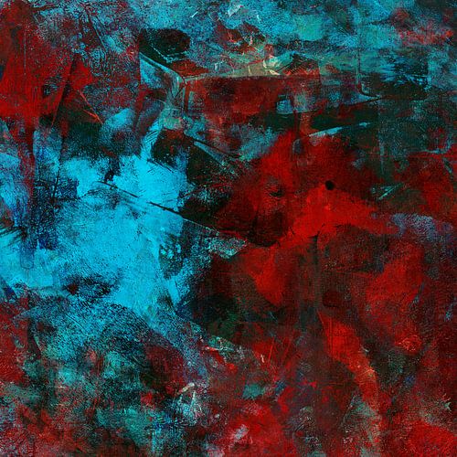 Abstract in donkerrood en turquoise blauw - Distressed look 2