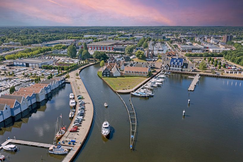 Aerial view of the town of Huizen in the Netherlands at sunset by Eye on You