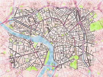 Kaart van Toulouse centrum in de stijl 'Soothing Spring' van Maporia