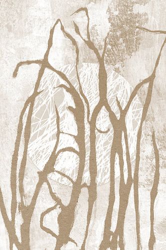 Ikigai. Gras en Maan. Abstracte minimalistische Zen kunst. Japanse stijl in aardetinten V