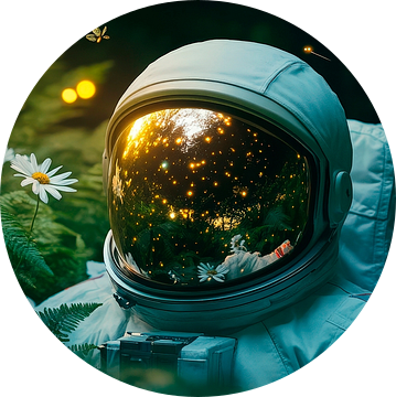 Astronaut in een zee van bloemen - Fantastisch en rustig van Poster Art Shop