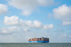 Containerschiff verlässt den Hafen von Rotterdam in Richtung offene Nordsee