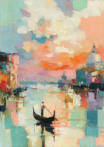 Gondel in Venetië bij zonsondergang