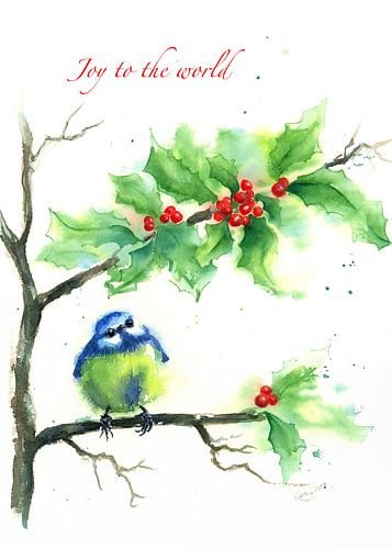 Joy to the world Mésange bleue assise dans un buisson de houx