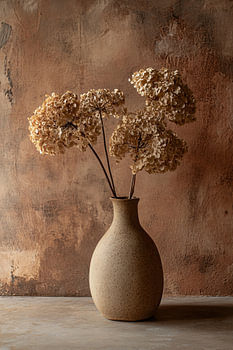 Gedroogde bloemen in rustieke vaas