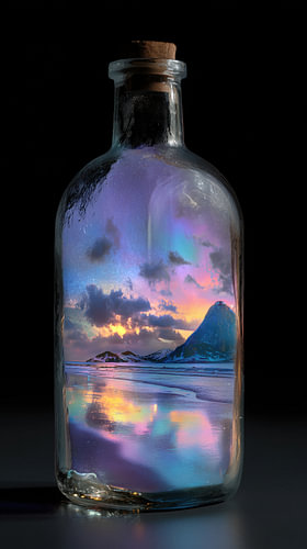 Strand en zee in glazen fles