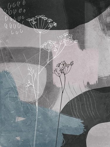 Abstract botanical art. Two dill flowers and  organic shapes. by Dina Dankers