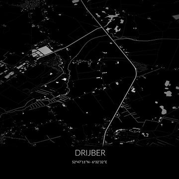 Schwarz-weiße Karte von Drijber, Drenthe. von Rezona