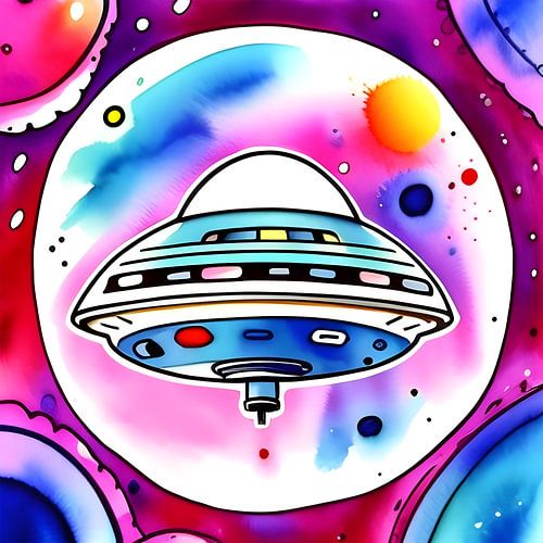 Ruimteschip Dromen in aquarel