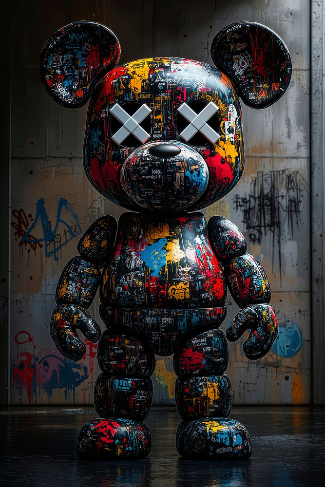 Bold graffiti bear with X-eyes as artistic eye-catcher by Digitale