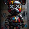Un ours graffiti audacieux avec des yeux en X pour attirer l'attention. sur Digitale Schilderijen