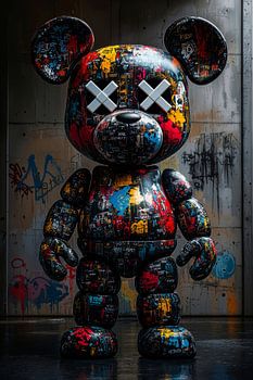 Bold graffiti bear with X-eyes as artistic eye-catcher