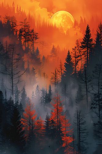 Betoverend Bos Onder Bloedrode Maan