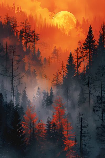 Enchanted Forest Under Blood Red Moon by Art & Soul Creations