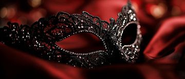 Elegant zwart masker op rood fluweel van Poster Art Shop