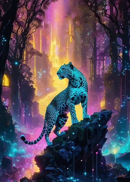Neon-Leopard in Enchanted Forest von MIROKKU