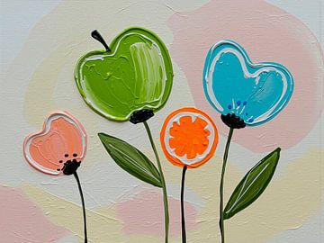 Vrolijke Lenteoogst - Abstracte Bloemen en Fruit