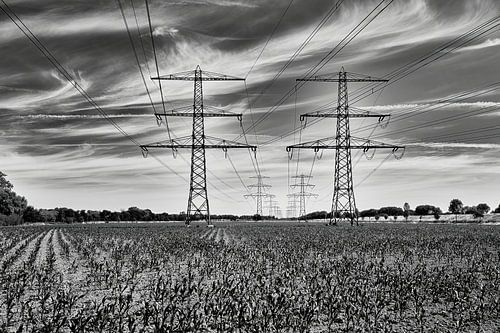 Hochspannungsmasten in der Symmetrie von Tennet von eric van der eijk