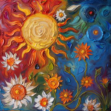 Zon en bloemen abstract van TheXclusive Art