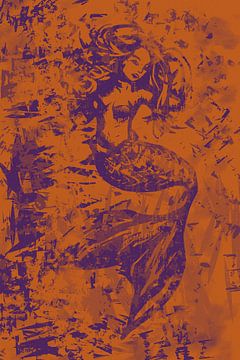 Oranje en paars kunstwerk - zeemeermin van Emiel de Lange
