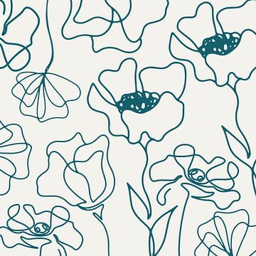 Skandinavischer Blumen Markt Teal auf Weiss von Mad Dog Art