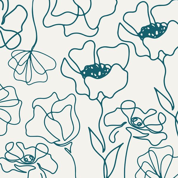 Scandinavian flower market teal on white by Mad Dog Art