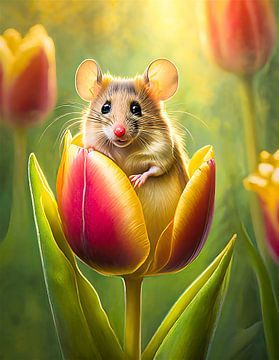 Muis in tulp 3/3 van Martin Mol