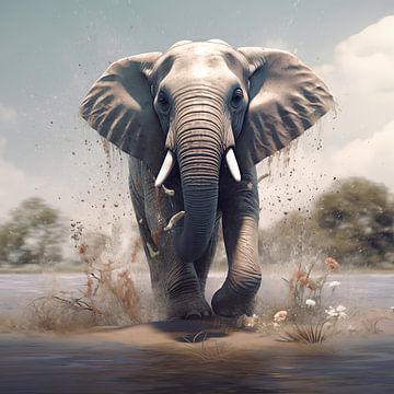 Splashing Elephant von YArt