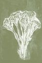 Weiße Blume im japanischen Stil. Moderne botanische Kunst in warmem Pastellgrün und Weiß. von Dina Dankers Miniaturansicht