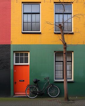 Fiets voor een kleurrijk gebouw van fernlichtsicht