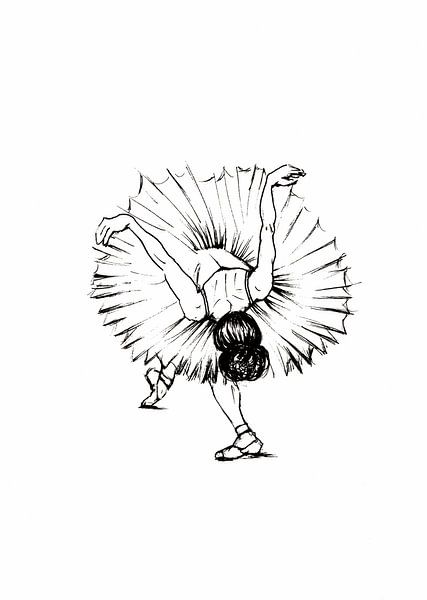 Arc de ballerine plume et encre par Krista Kitsz Art