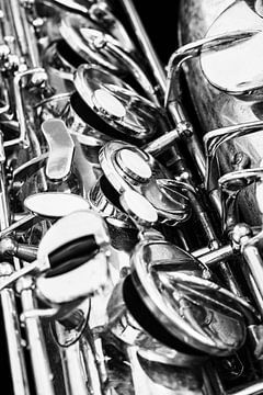 Vintage Saxophone Close Up Keys Black and White by Andreea Eva Herczegh