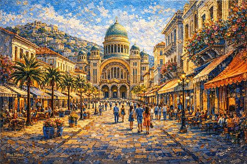 Patras in Griekenland, een impressionistisch schilderij.