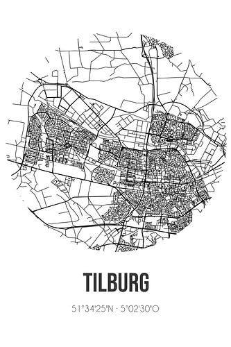 Tilburg (Noord-Brabant) | Landkaart | Zwart-wit