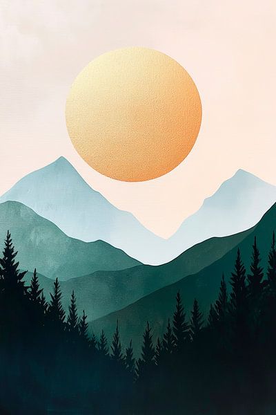 Gecombineerd berg- en zonlichtspel van Poster Art Shop