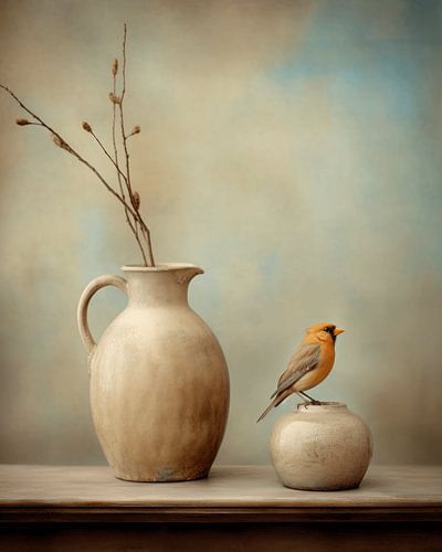 Stilleven met een vogeltje