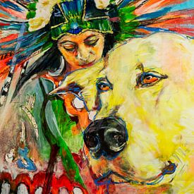 Indische Frau mit ihrem Hund von Gemälde Liesbeth Serlie