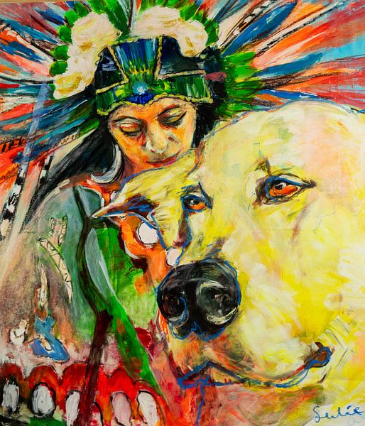 Indische Frau mit ihrem Hund von Gemälde Liesbeth Serlie