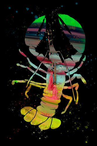 Lobster painting. Black with rainbow colours. by Alie Ekkelenkamp